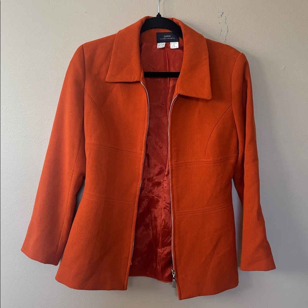 Zara Vintage Burnt Orange Zip-Up Blazer